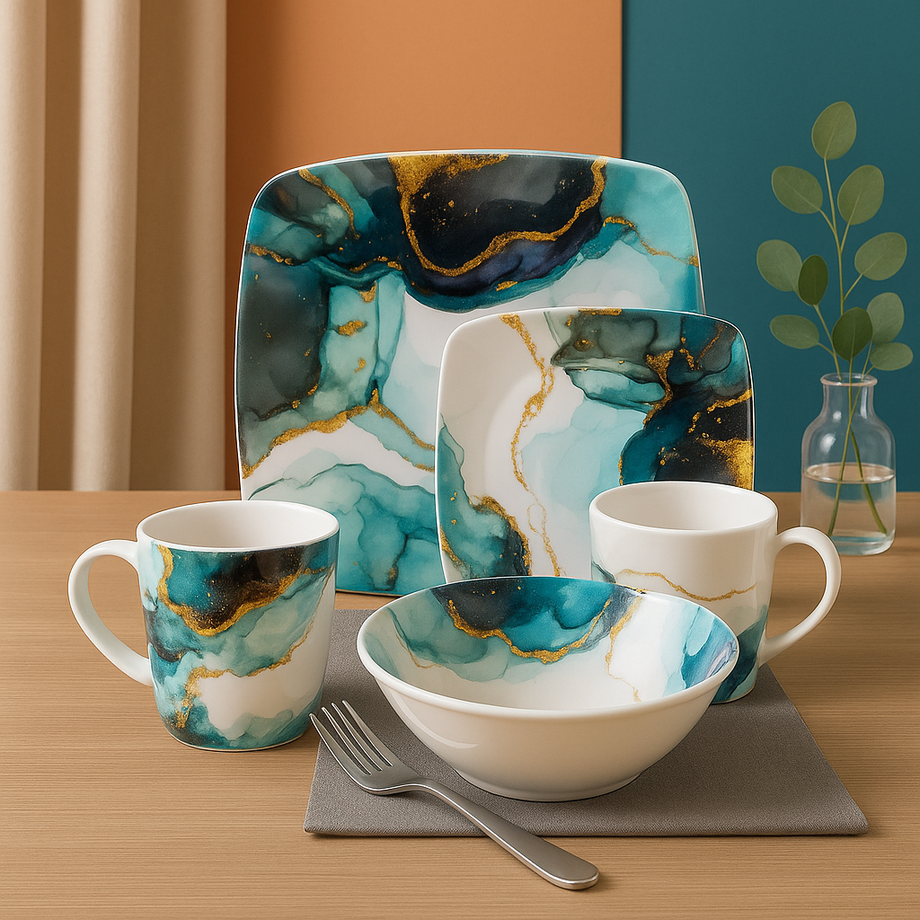 VAJILLA EN MELAMINA ASTER BLANCA CON PINCELADAS – KWdeColombia