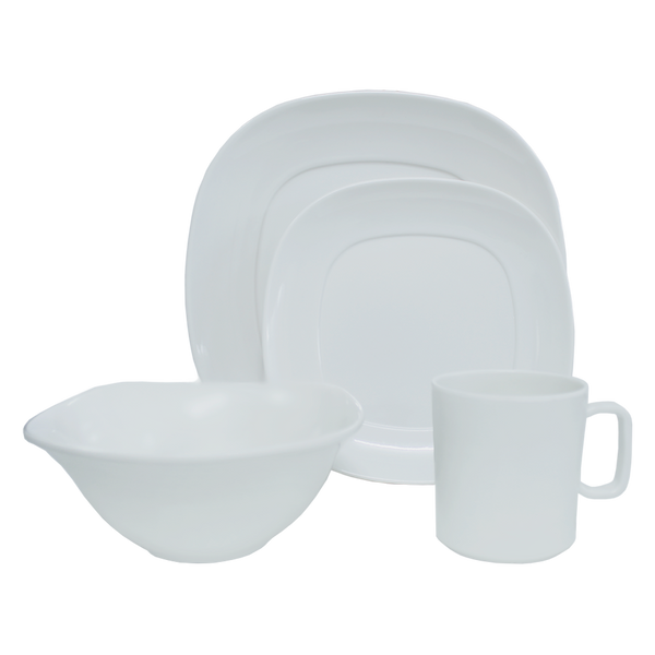 VAJILLA EN MELAMINA IMPERIAL BLANCA SEMI CUADRADA 16 PIEZAS KWdeColombia