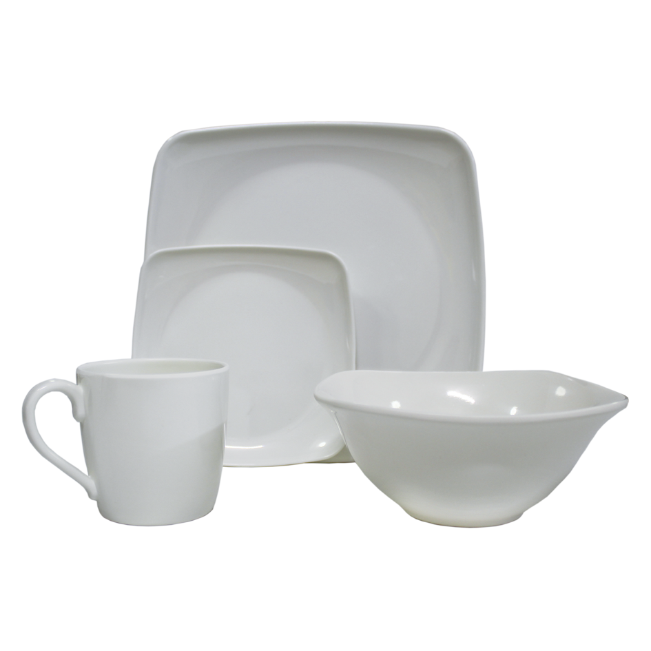 VAJILLA EN MELAMINA PRIMAVERA BLANCA CUADRADA BORDE 16 PIEZAS KWdeColombia
